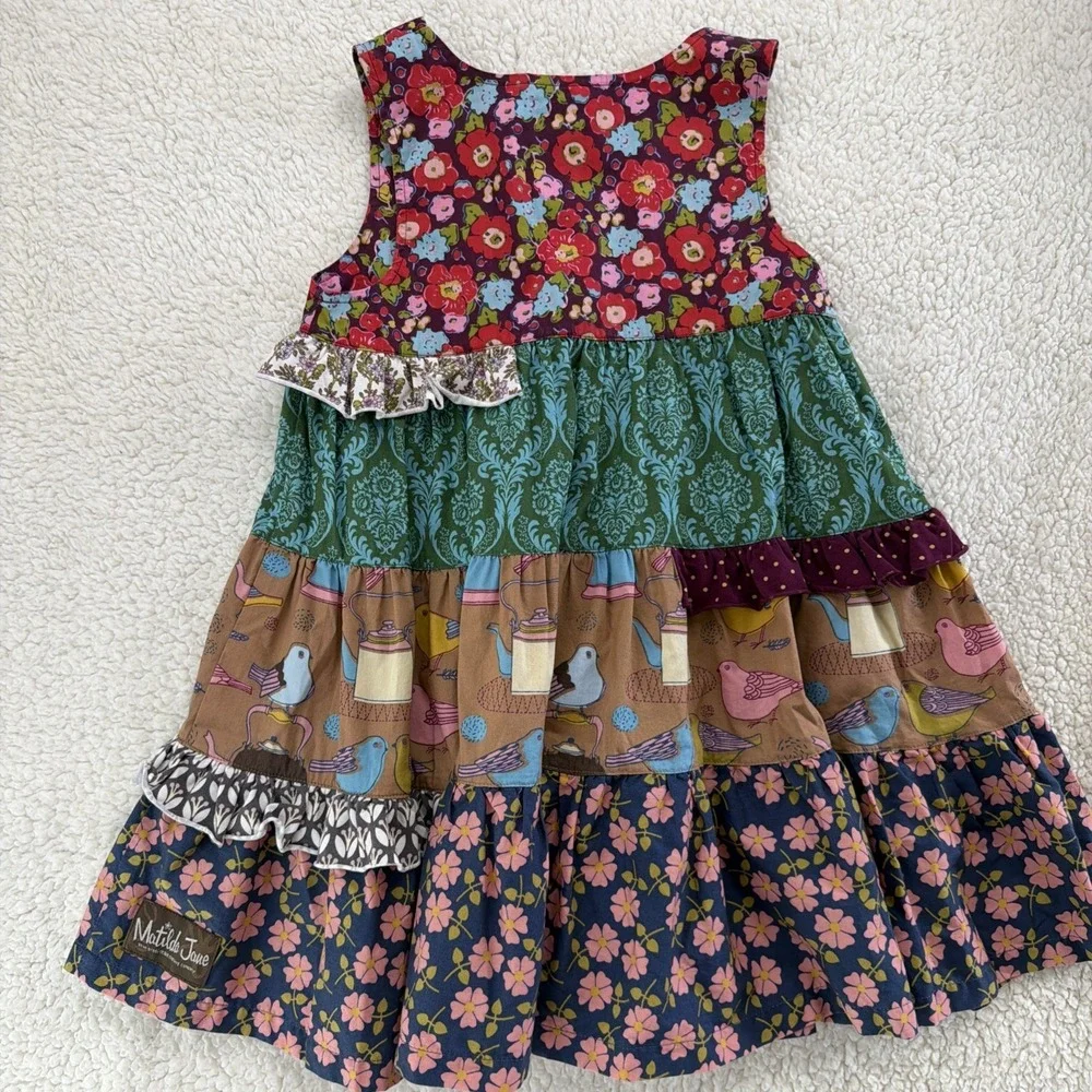 Matilda Jane Shasta Dress Paint By Numbers Bird Floral Patchwork Girls 6